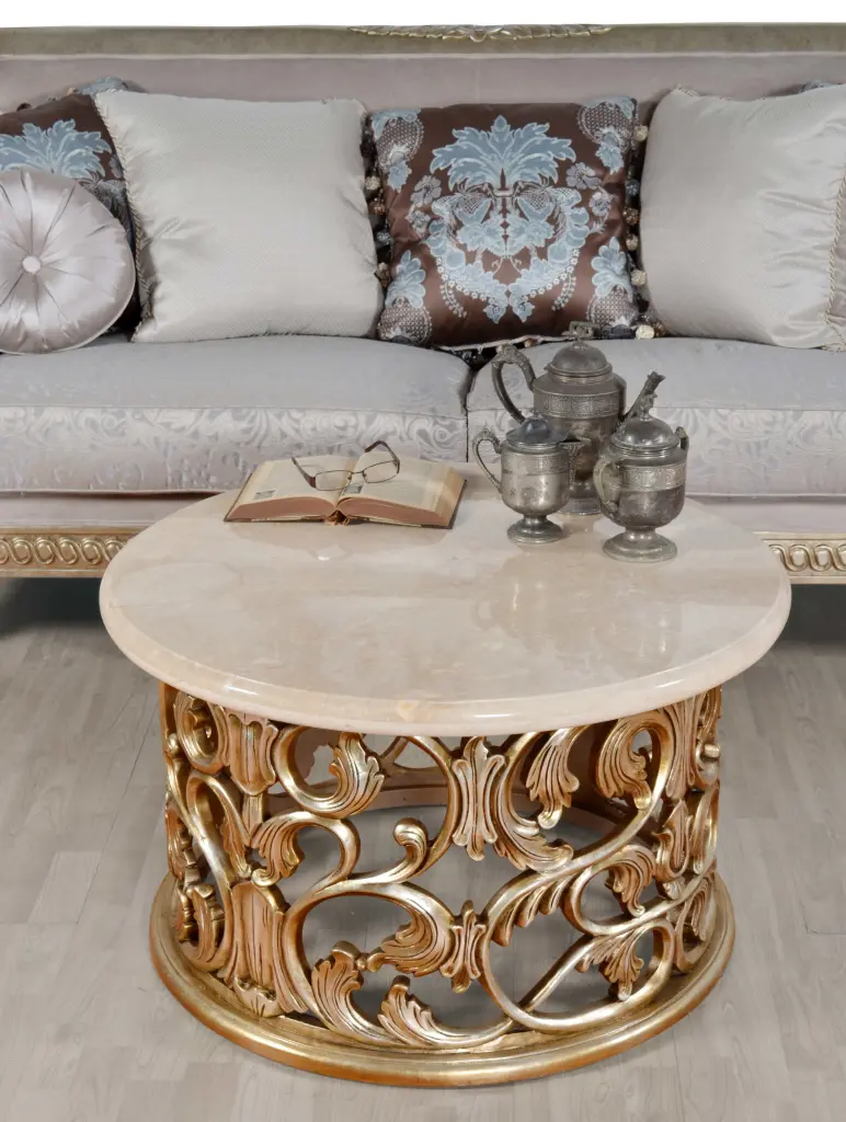 Platine Hand Carved Coffee Table Crema Marfil Marble Top AFD Home