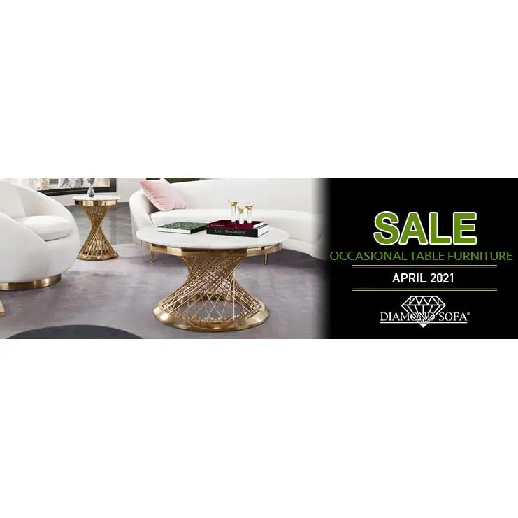 Diamond Sofa Solstice 35 Round Cocktail Table Genuine Marble Top and Polished Gold Spiral Spoked Base