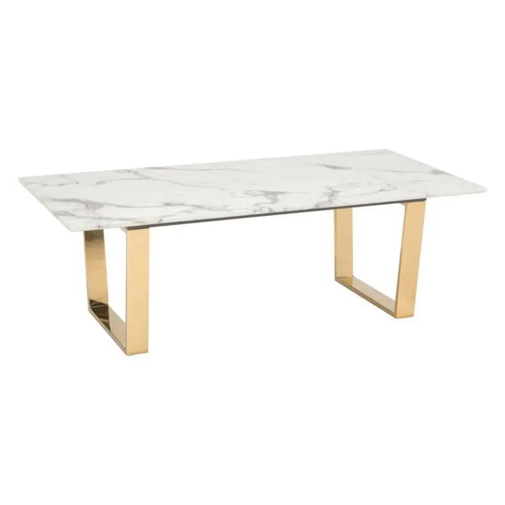 HomeRoots Designer's Choice White Faux Marble and Gold Coffee Table 47.2x23.6x15.7