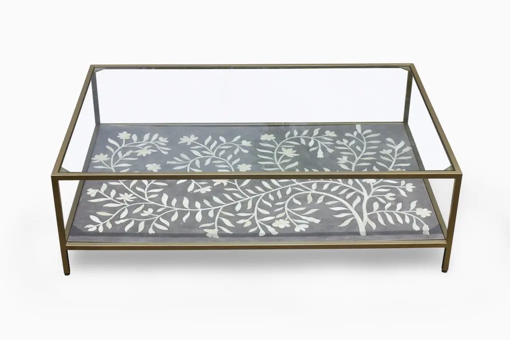 Flower Bone Inlay Coffee Table Bone Inlay Center Table Handcrafted Luxury Furniture Luxury Handicrafts
