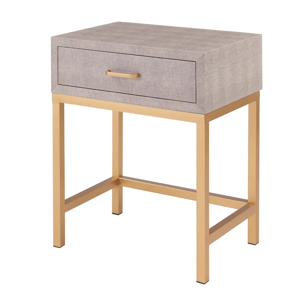 New Pacific Direct Durham 1-Drawer Faux Shagreen End Table Brown/Gray - Luxury Accent Table