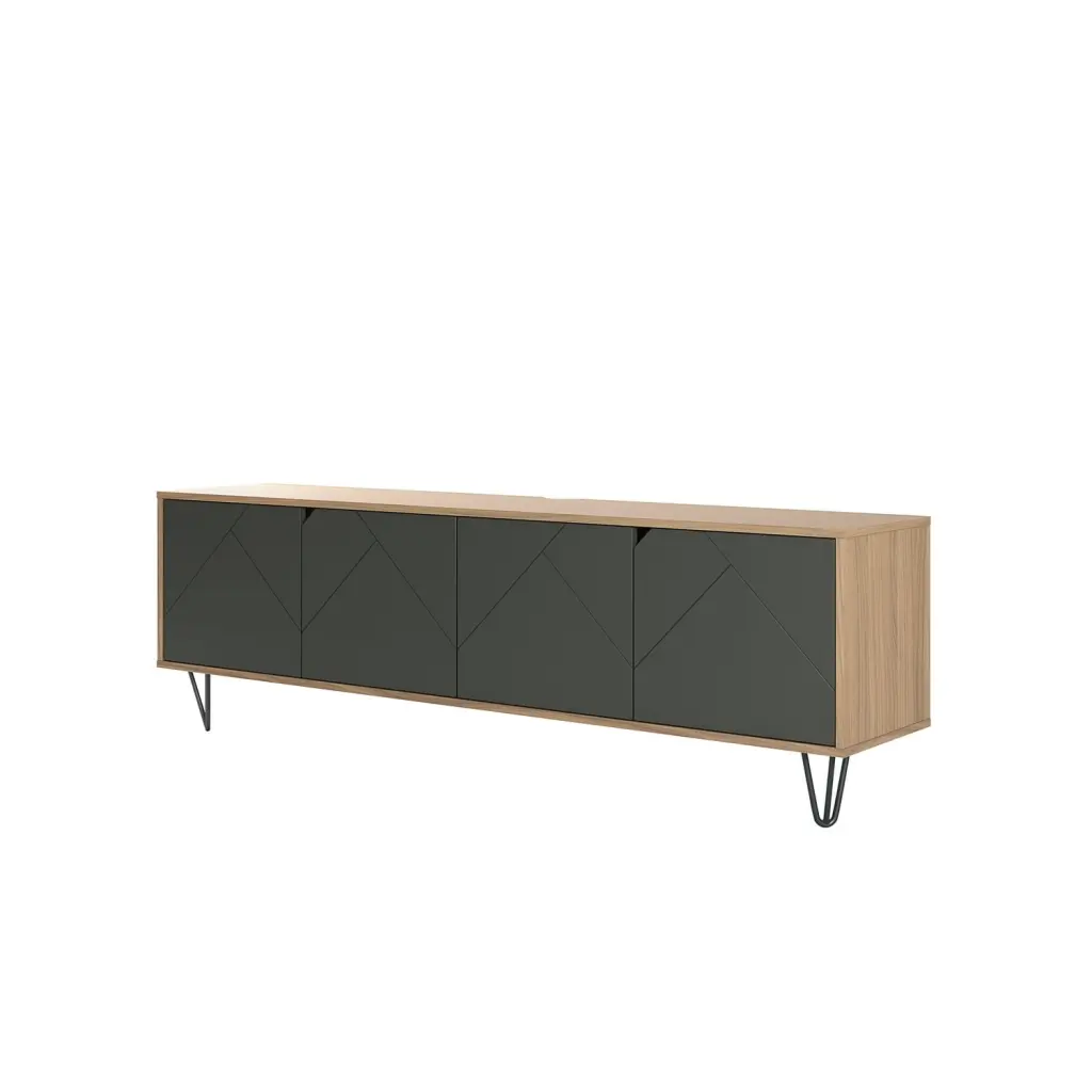 Homestock Lakefront Luxury 72-Inch Slim TV Stand Nutmeg and Charcoal Grey - Modern Design
