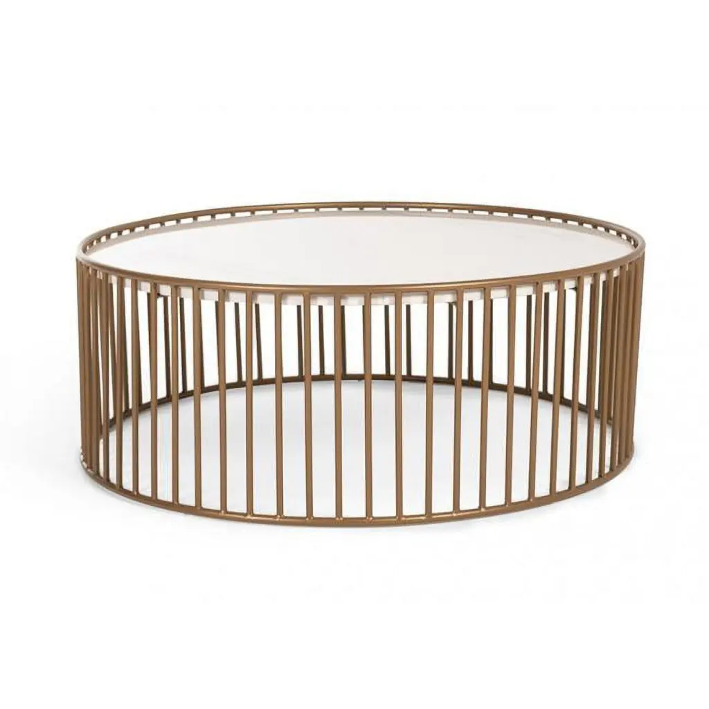 HomeRoots 472136 Modern Round White Gold Faux Marble Coffee Table Luxury Living Room Table