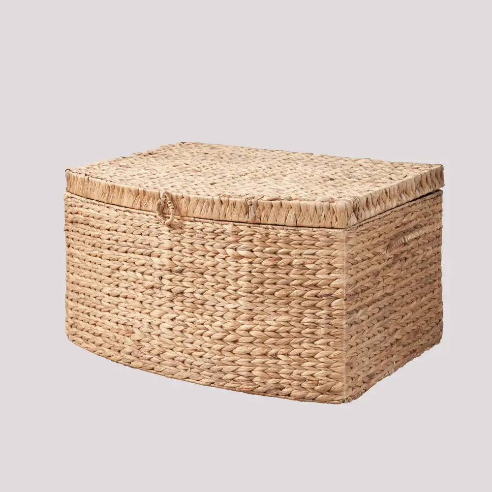 Rectangular Curve Water Hyacinth Woven Wicker Trunk Handles Clothes Toys Magazines And Book Storage - Natural / Light Taupe