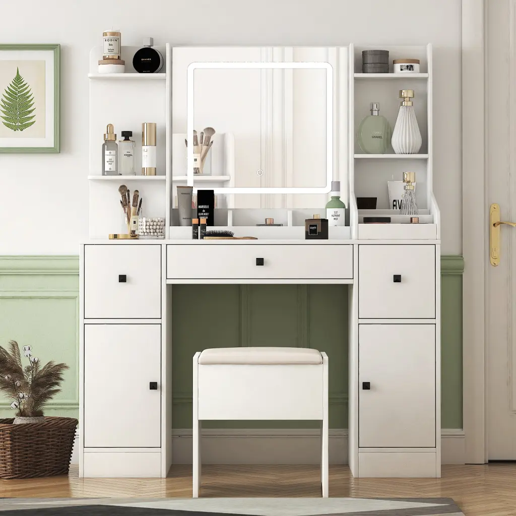 Vanity Desk Mirror and Lights Makeup Desk Drawers and Cabinets joysource furniture
