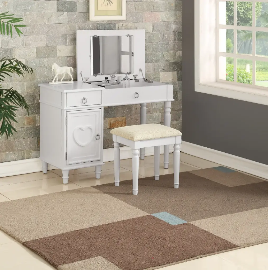 Bedroom Vanity Set Stool Open Up Mirror Storage Space Drawers Elastomer kanepe