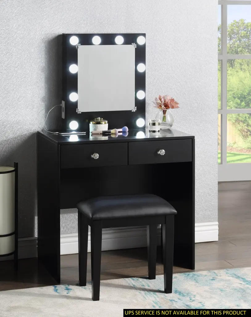 Black Makeup Vanity and Stool Set 10 Lights USB Port and Power Outlet kanepe