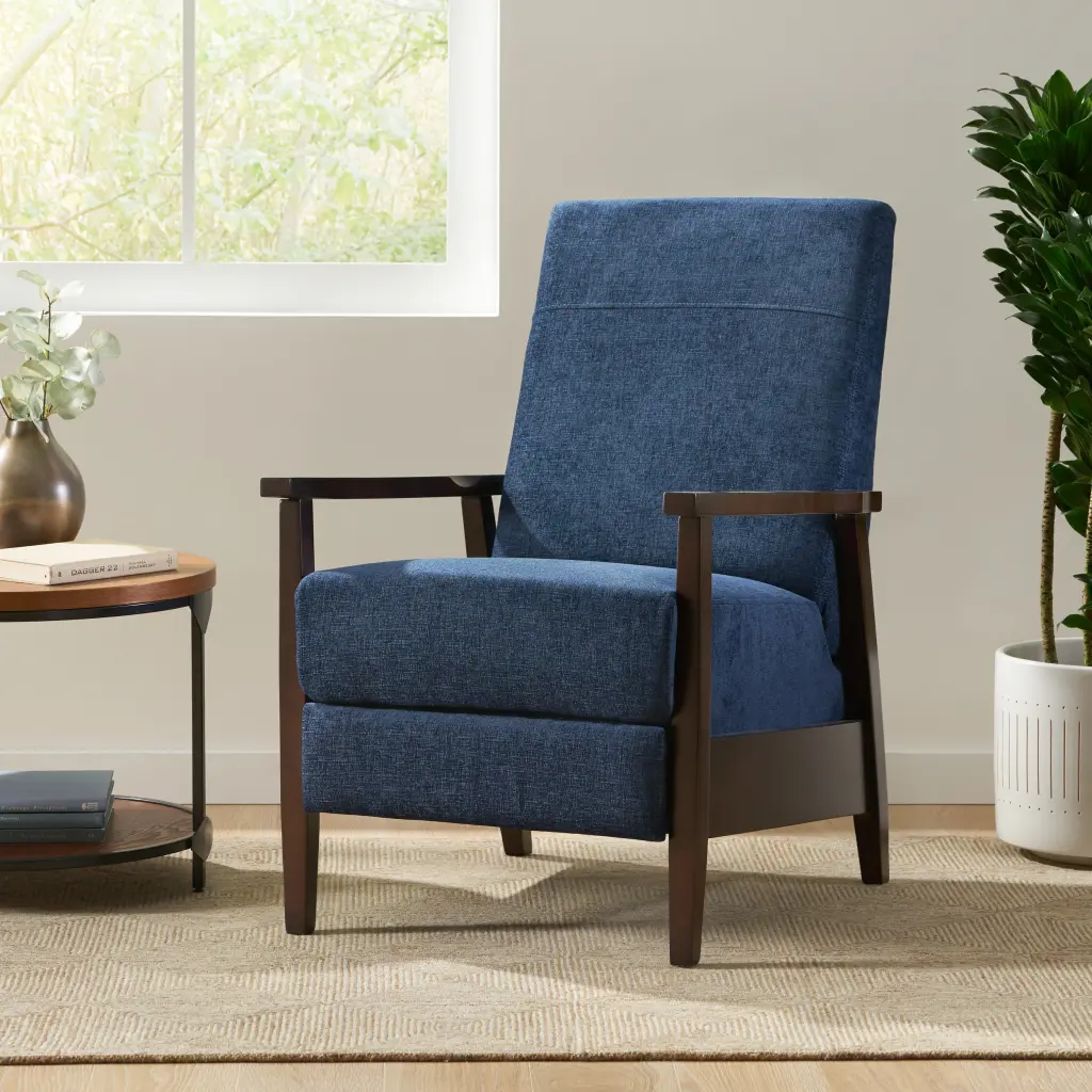 24.75 Inch Wide Timber Hand Manual Club Recliner Navy Blue Upholstered Furniture nh-ocean furniture