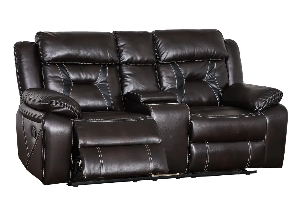Brown Faux Leather Reclining Upholstered Manual Puller Sofa 72.83x38.58 Inches w995 bestgo
