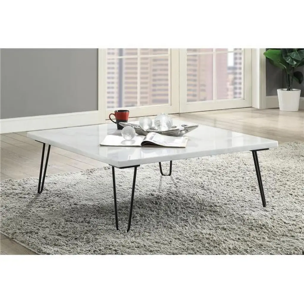 Telestis Coffee Table White Marble and Black 15x40x40 Inches Betterbeds