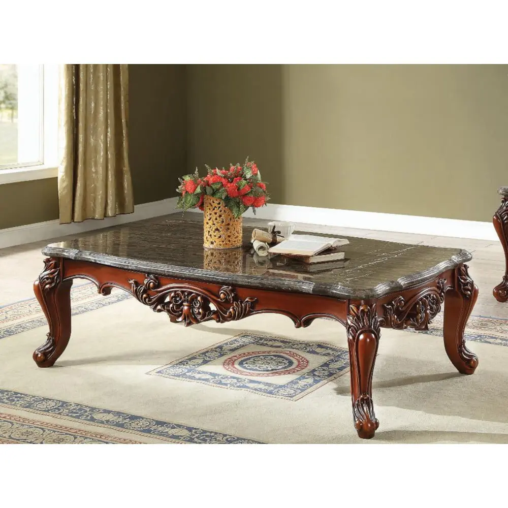 DeeHome ACME Eustoma Coffee Table Marble Walnut 83065 Stylish Living Room Furniture