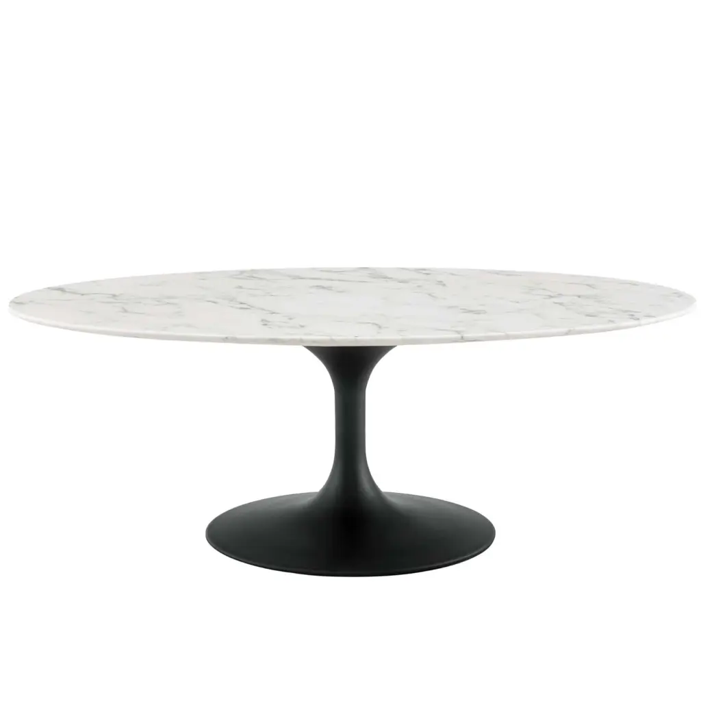 Ergode Lippa 48 Inch Oval Black White Artificial Marble Coffee Table