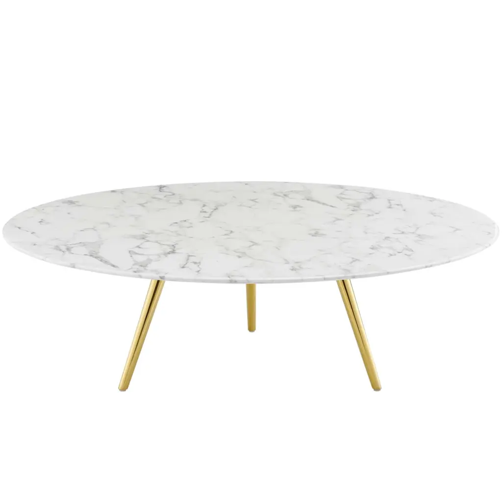 Ergode Lippa 47 Round Artificial Marble Coffee Table Tripod Base Gold White