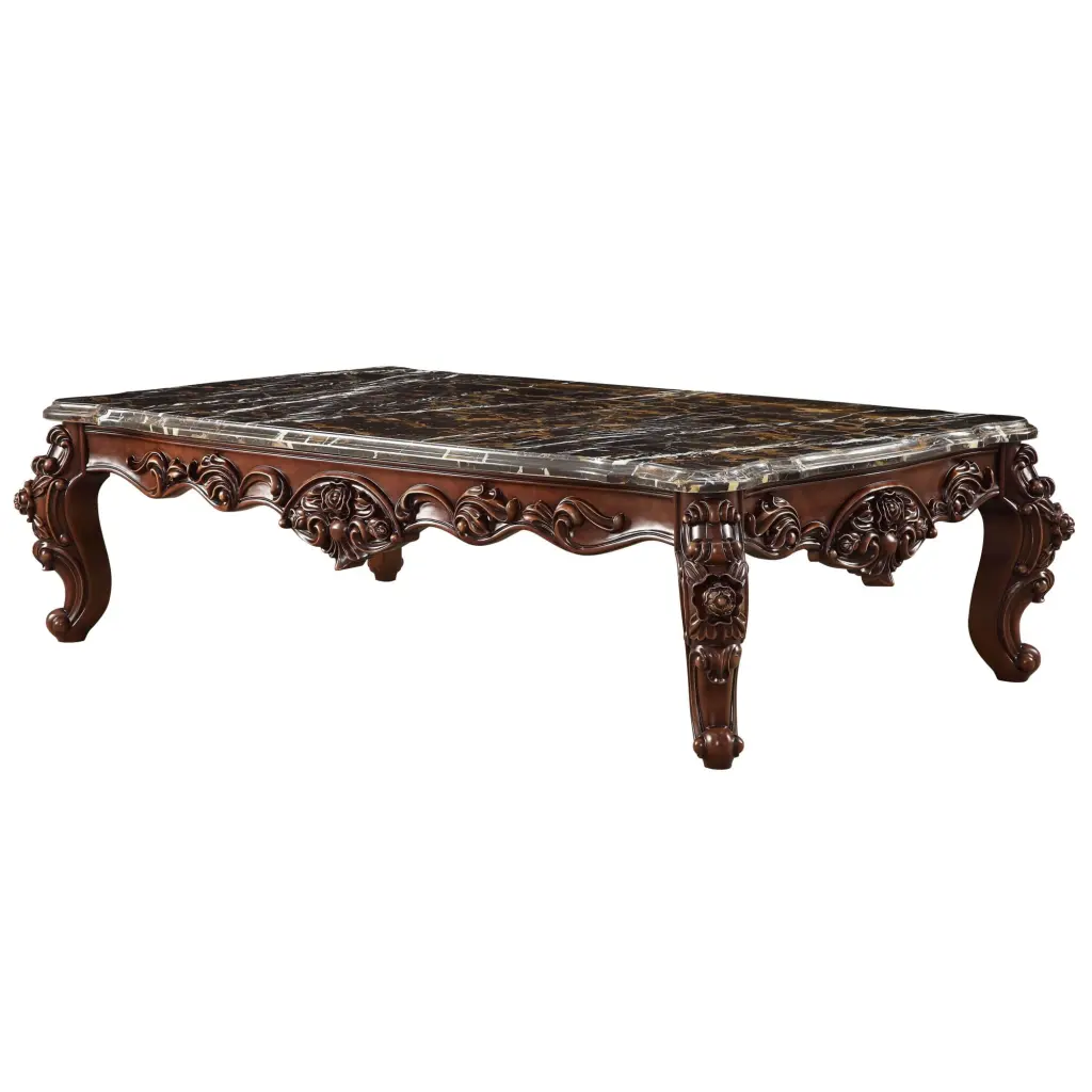 HomeRoots 40 x 71 x 20 Marble Walnut Wood Coffee Table