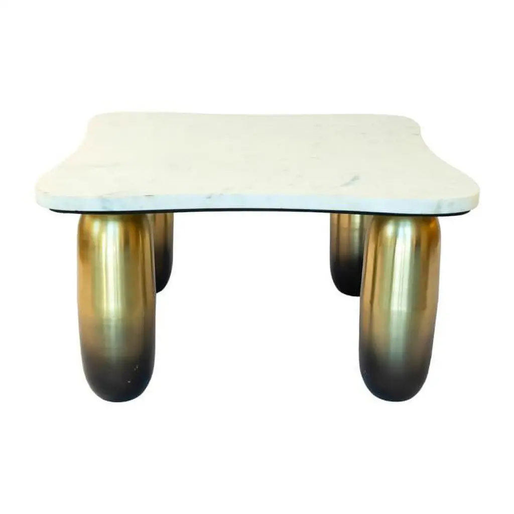 16 x 30 Inch Marble Metal Coffee Table White and Gold Finish KD Cama de bebe