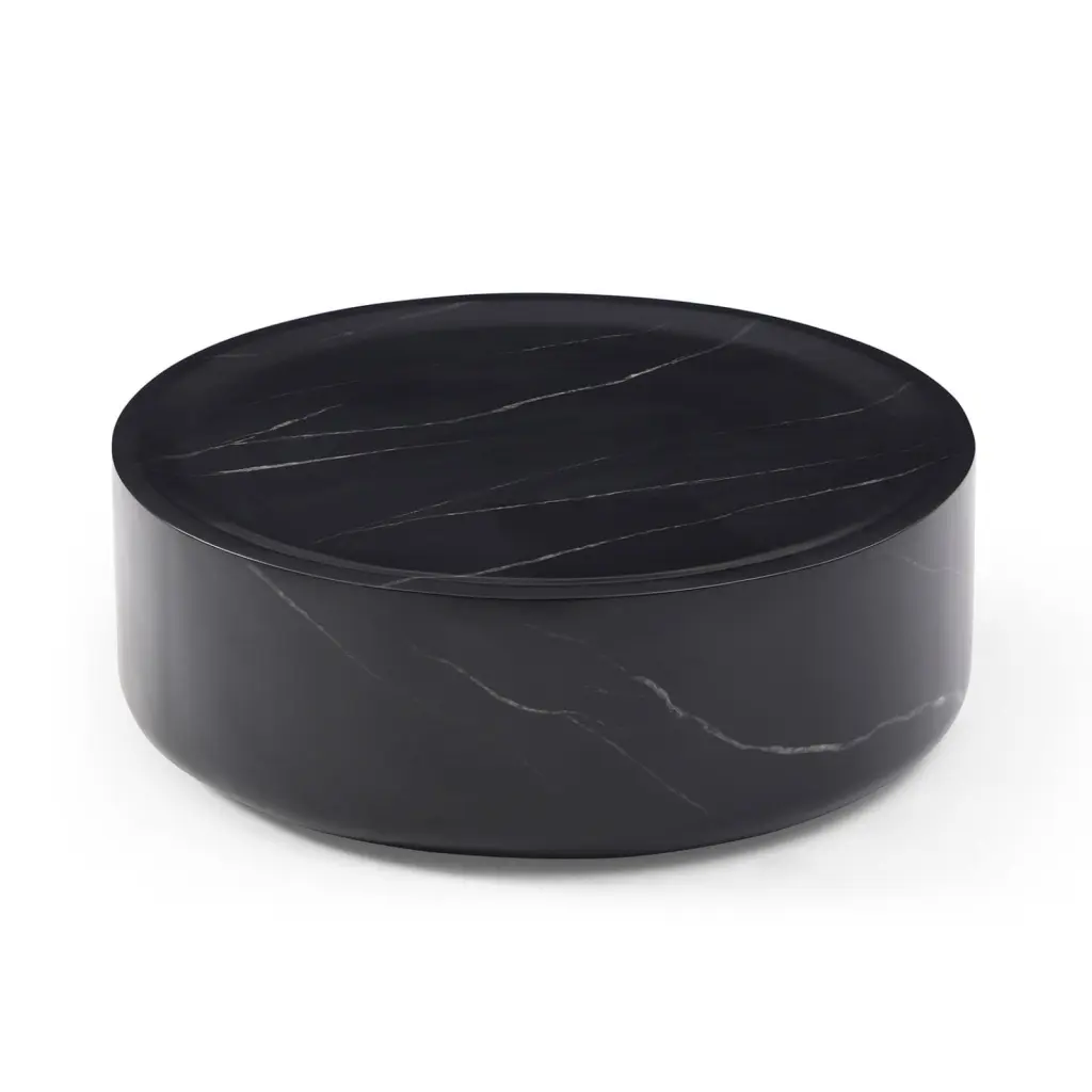 Miekor 35.43 Inch Black Marble Round Coffee Table No Assembly