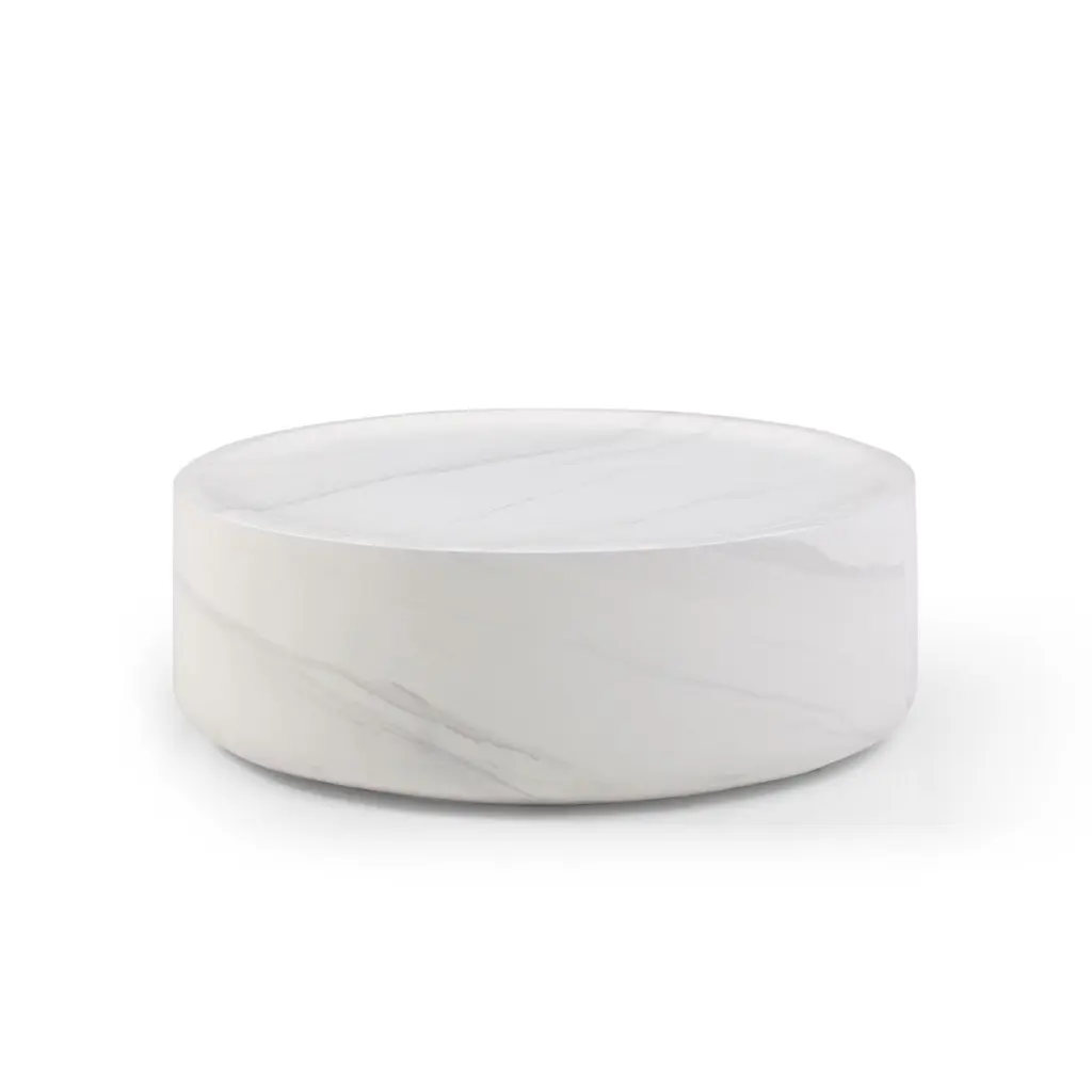 Miekor 35.43 Inch White Marble Round Coffee Table No Assembly