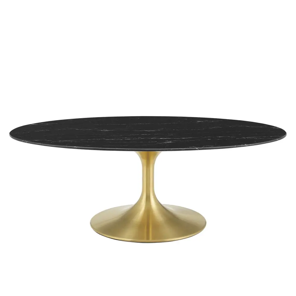 Oval Artificial Marble Coffee Table Gold Black Metal Steel Frame Modern Design