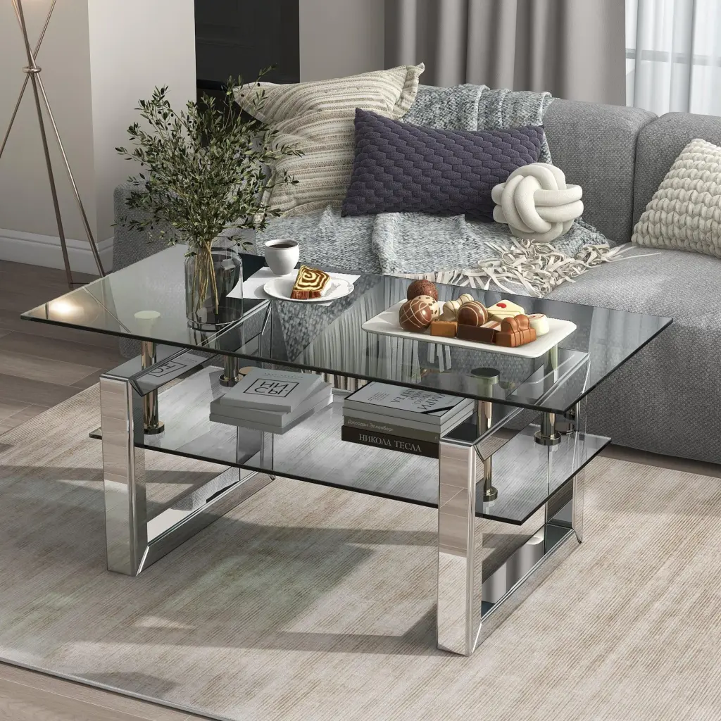 HomeRoots 36 Inch Black and Gray Genuine Marble Round Coffee Table Elegant Finish Supfirm