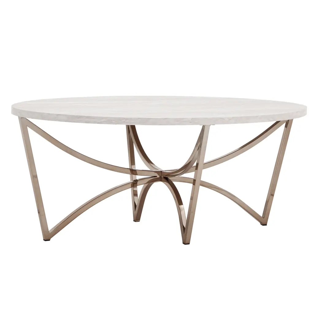 Weston Home Natasha Coffee Table White Faux Marble Top Champagne Gold