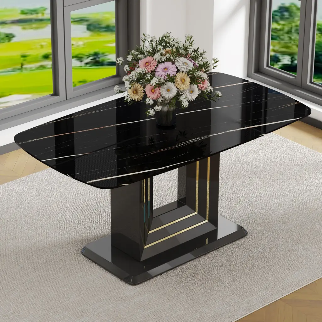 Rectangular 63 Inches Marble Dining Table Opulent Dining Room Table 6-8 People a-q house