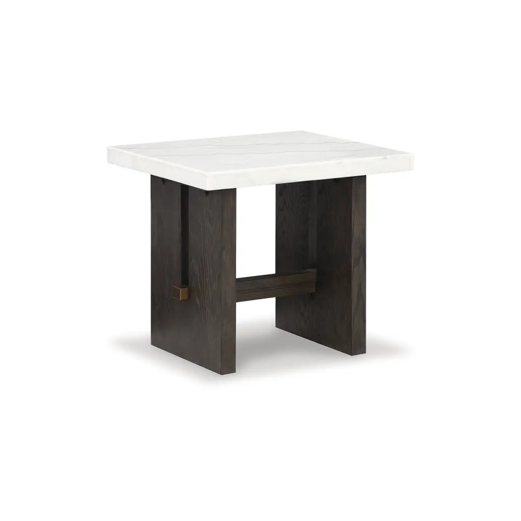 Signature Design Ashley Burkhaus Traditional End Table Marble Tabletop Dark Brown & White