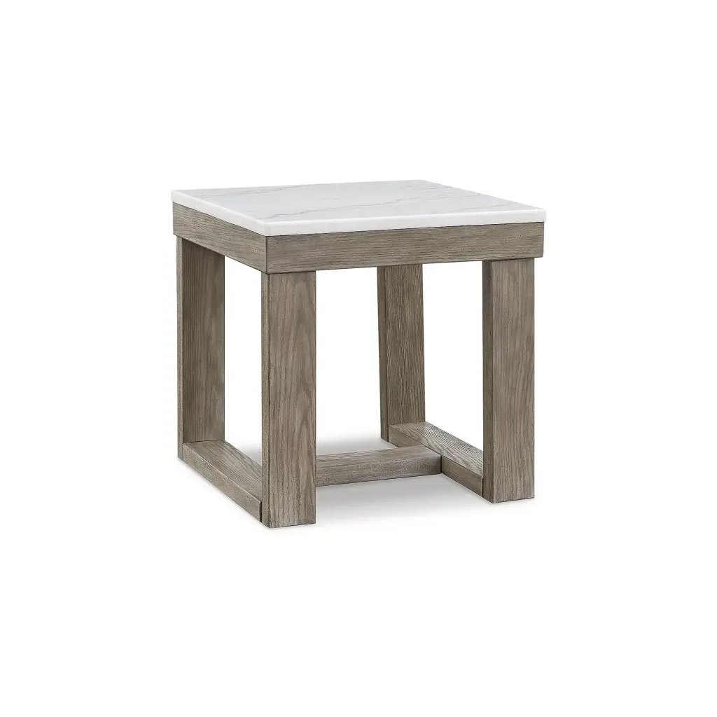 Signature Design Ashley Loyaska Casual End Table White Marble Top Light Brown & White Marble