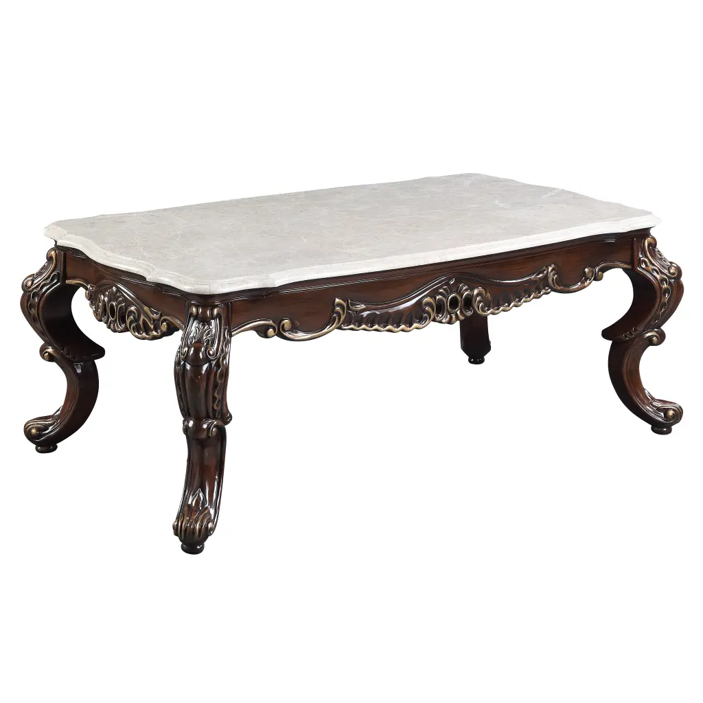 DeeHome ACME Benbek Coffee Table Marble Antique Oak Finish