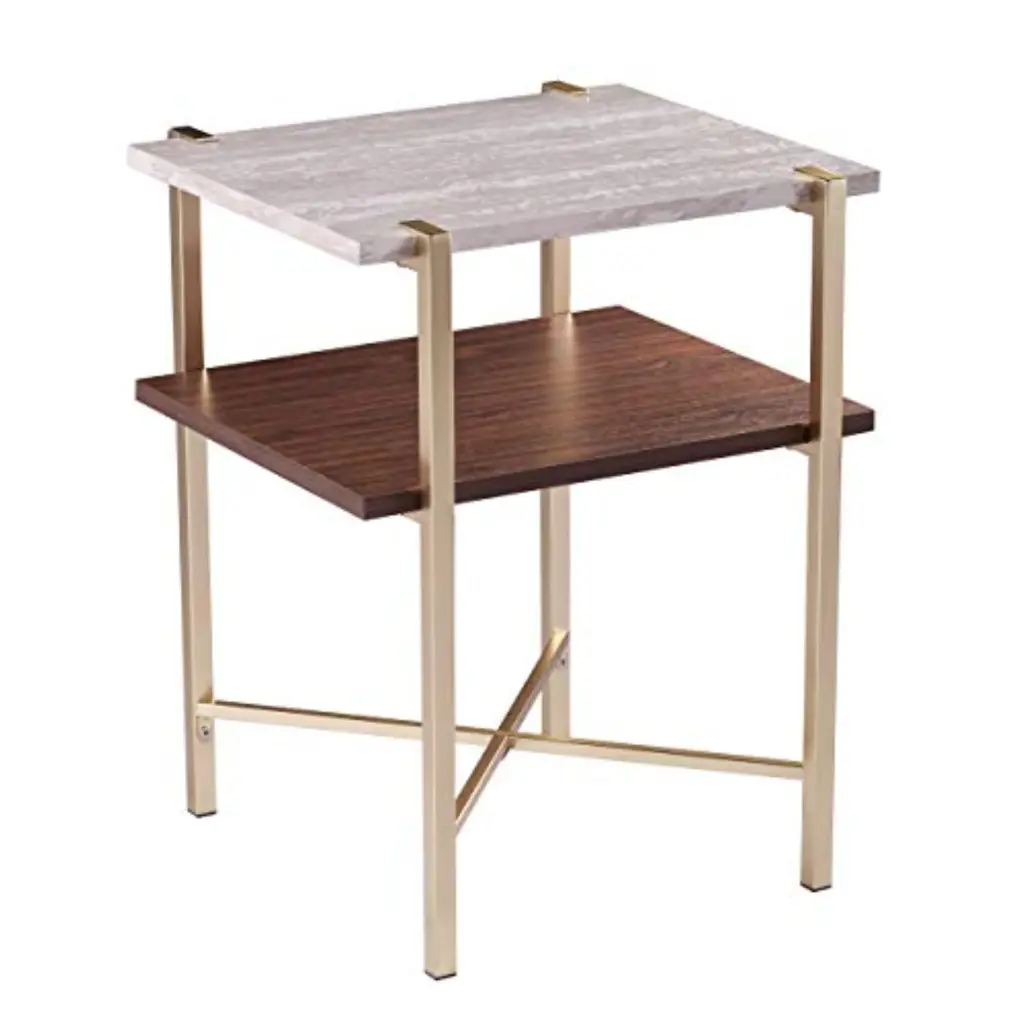 SEI Furniture Ardmillan Faux Marble Top End Table White and Tobacco Southern Enterprises