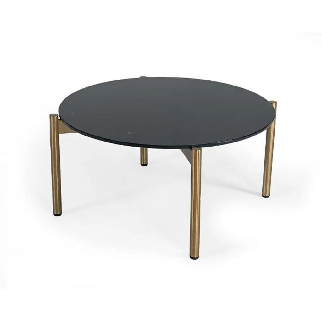 Gold Black Marble Stone Round Coffee Table Fancy Fixtures