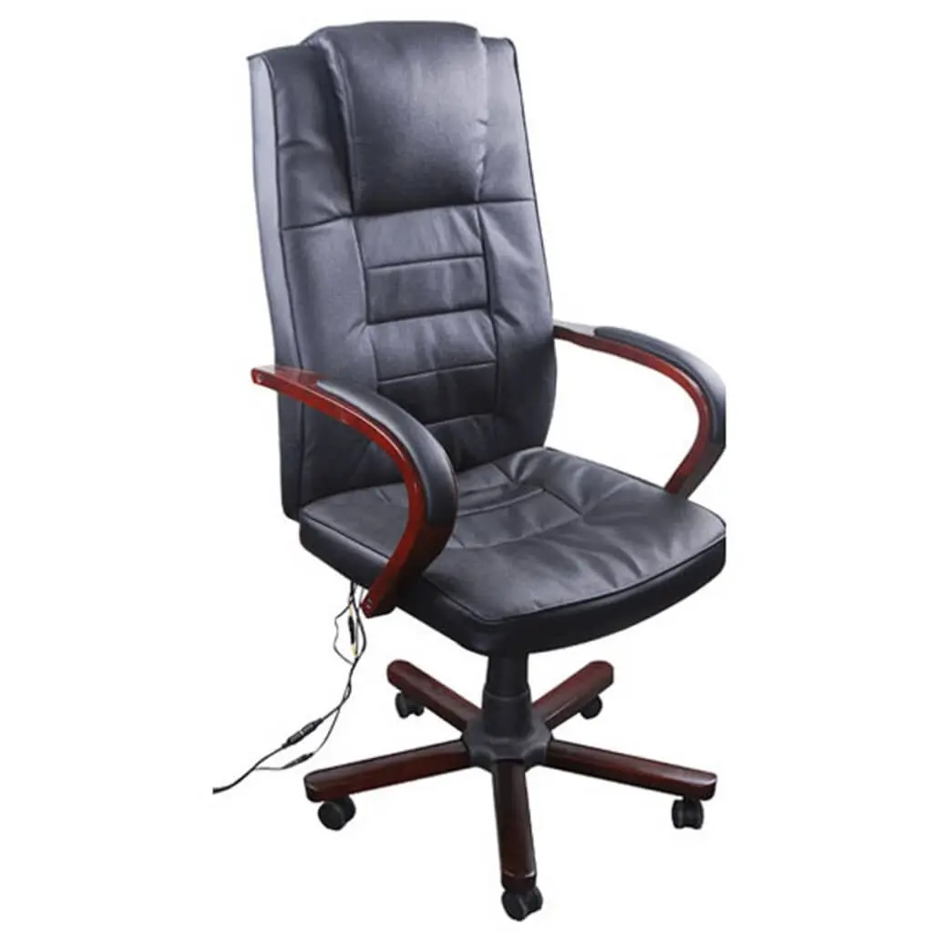 Black Office Massage Chair Real Leather Height Adjustable Ergonomic