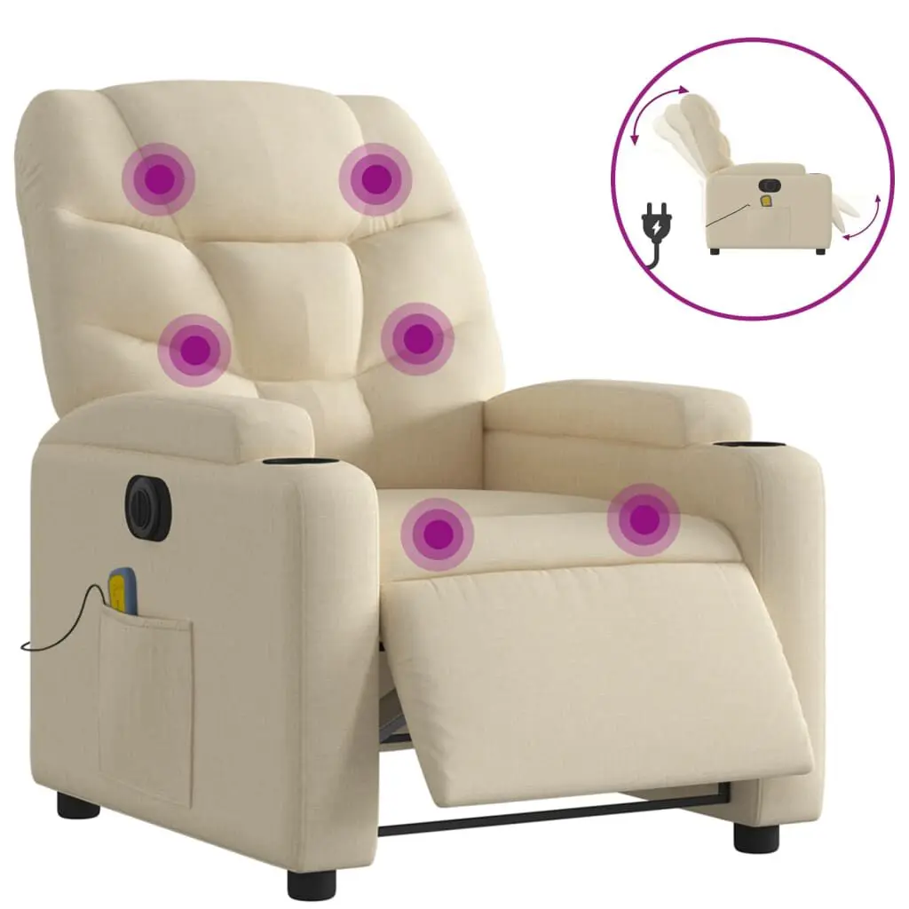 Cream Fabric Electric Massage Recliner Chair Heat and Vibration