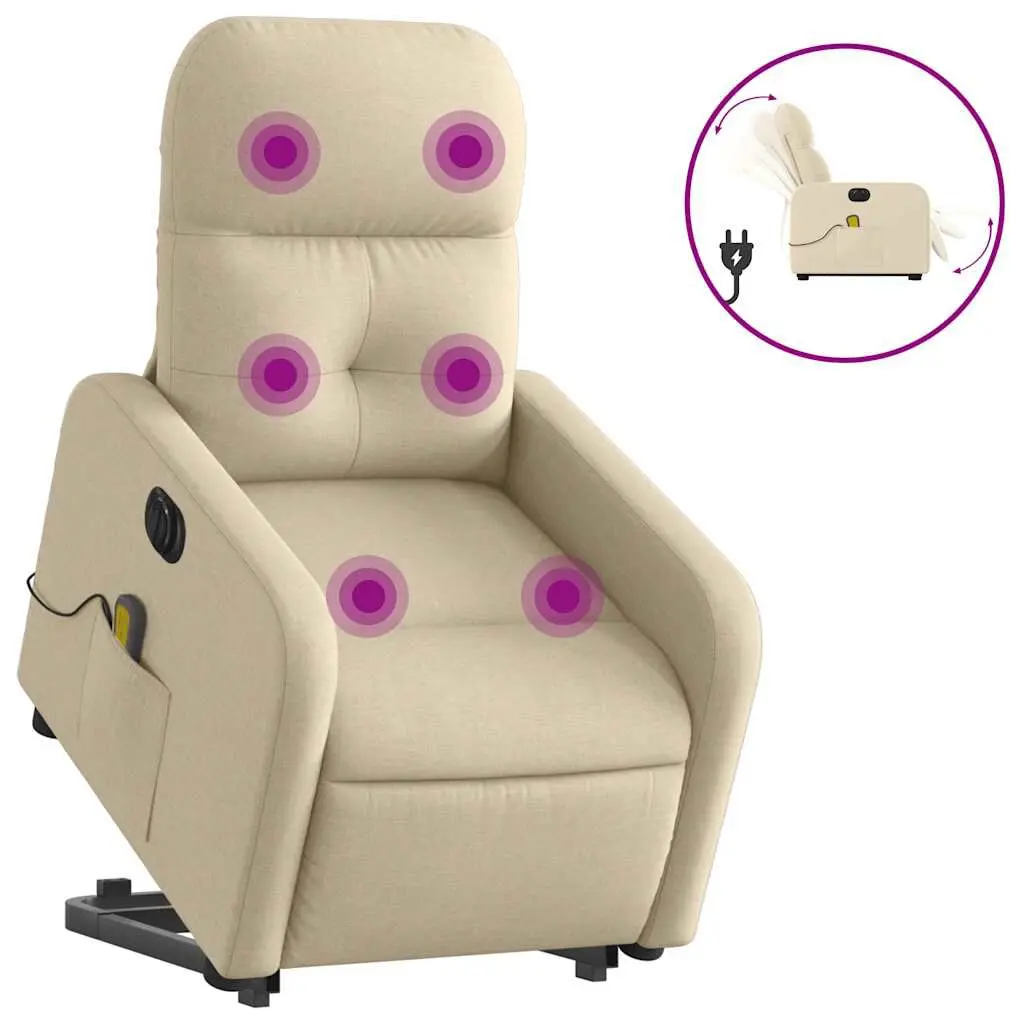 Cream Fabric Electric Stand Up Massage Recliner Chair Home Comfort