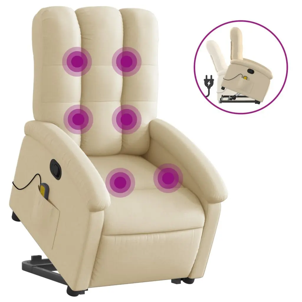 Cream Fabric Stand Up Massage Recliner Chair Home and Office Use