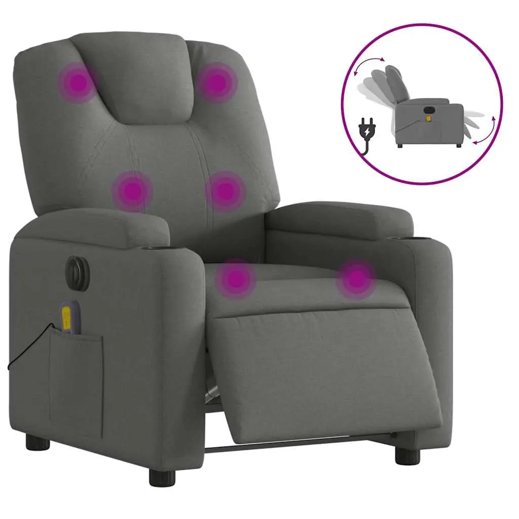 Electric Massage Recliner Chair Dark Gray Fabric Heat and Vibration