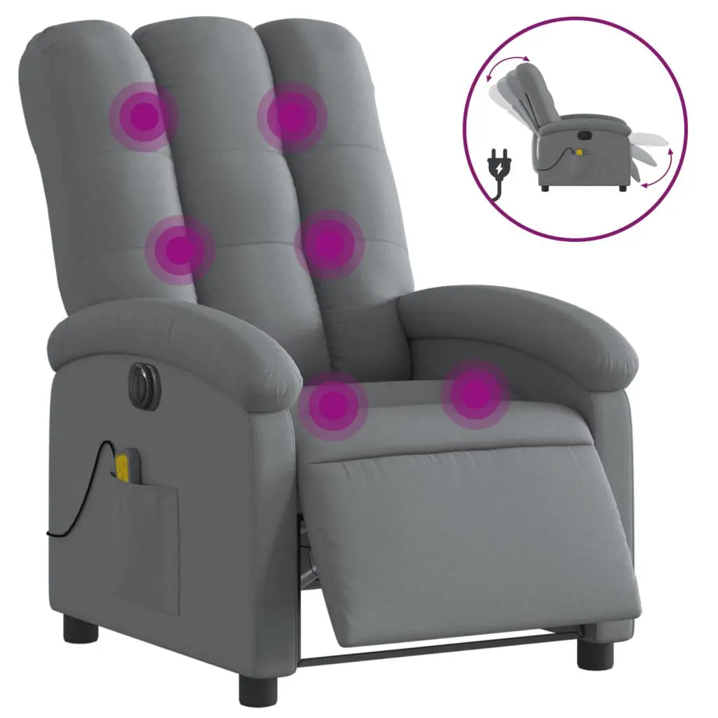 Electric Massage Recliner Chair Dark Gray Fabric Heat and Vibration
