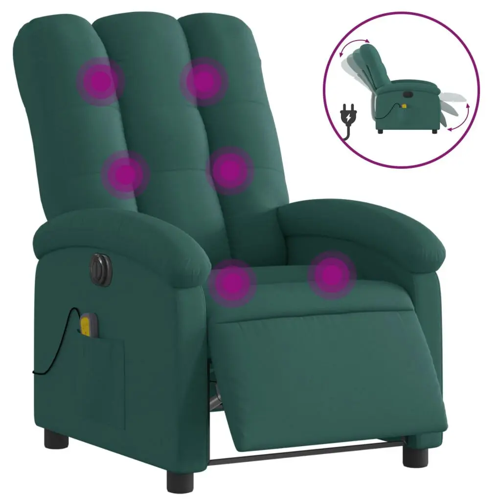Electric Massage Recliner Chair Dark Green Fabric Power Lift Recliner