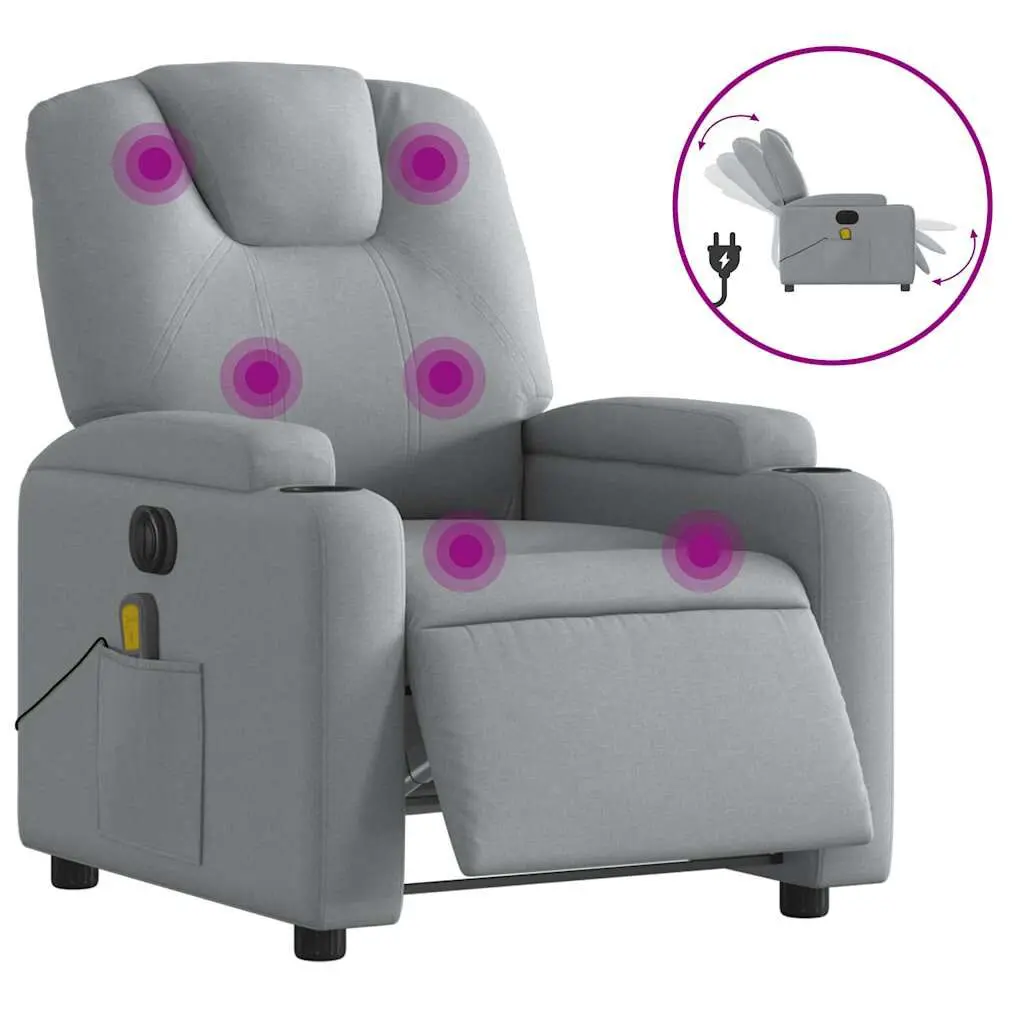 Electric Massage Recliner Chair Light Gray Fabric Heat and Vibration