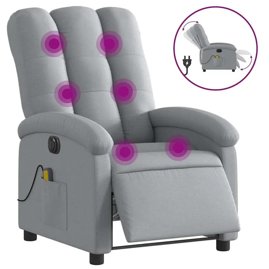 Electric Massage Recliner Chair Light Gray Fabric Living Room