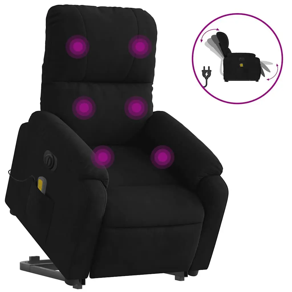 Electric Stand Up Massage Recliner Chair Black Microfiber Fabric Heat Function