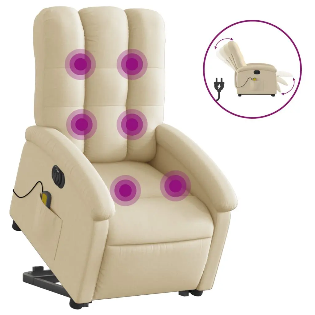 Electric Stand Up Massage Recliner Chair Cream Fabric Modern Living Room Furniture