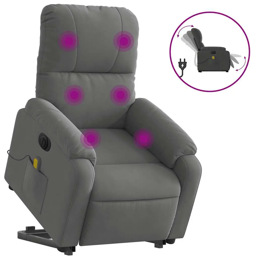 Electric Stand Up Massage Recliner Chair Dark Gray Microfiber Fabric Home Office