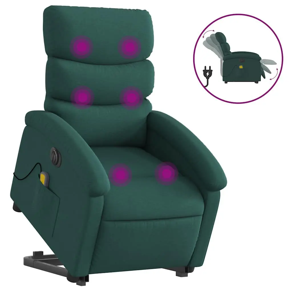 Electric Stand up Massage Recliner Chair Dark Green Fabric Full Body Massage
