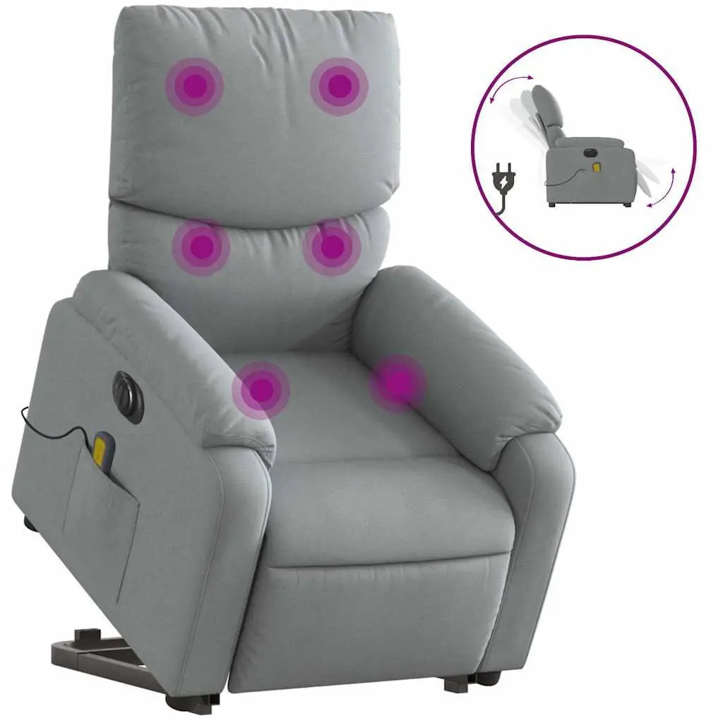 Electric Stand Up Massage Recliner Chair Light Gray Fabric Zero Gravity