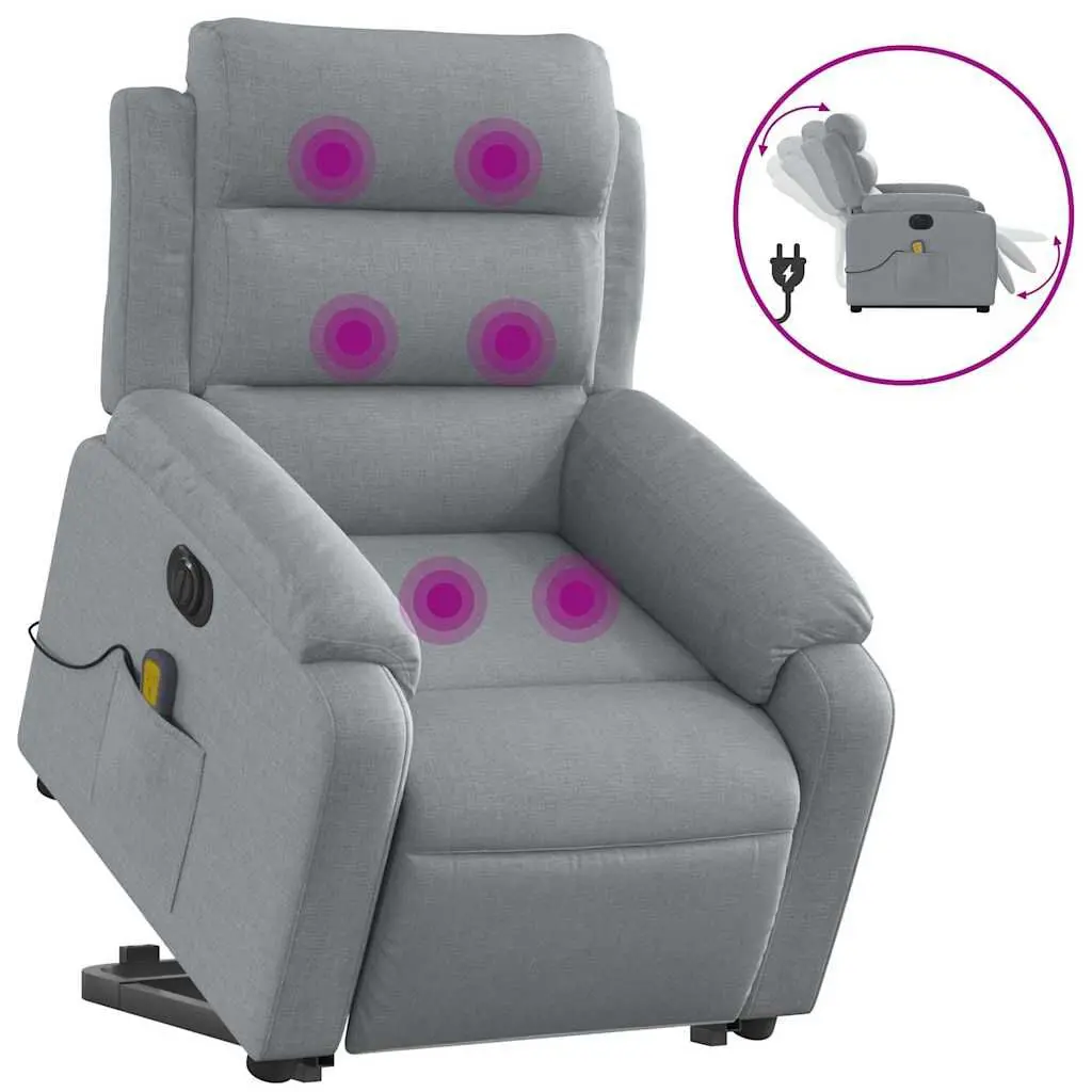 Electric Stand up Massage Recliner Chair Light Gray Fabric Full Body Massage