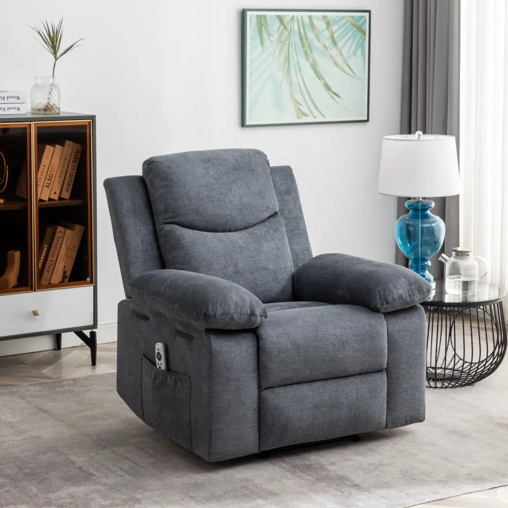 Velvet Power Recliner Chair Customizable Massage Function fullbarn e-commerce