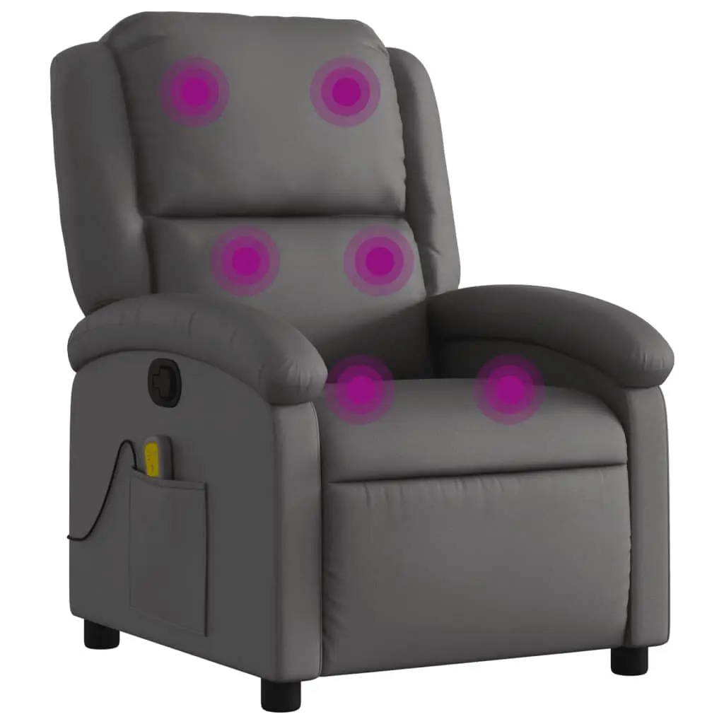 Gray Real Leather Massage Recliner Chair Heat Function