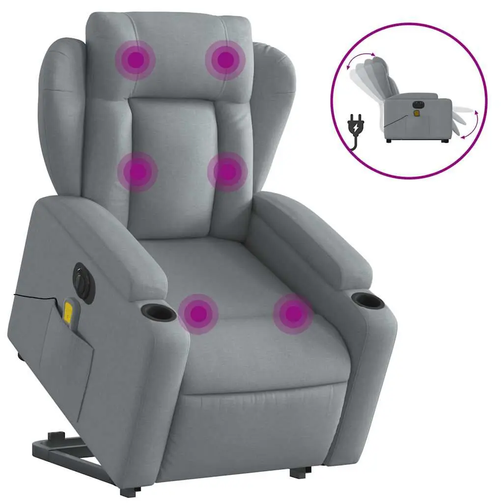 Light Gray Fabric Electric Stand Up Massage Recliner Chair Living Room