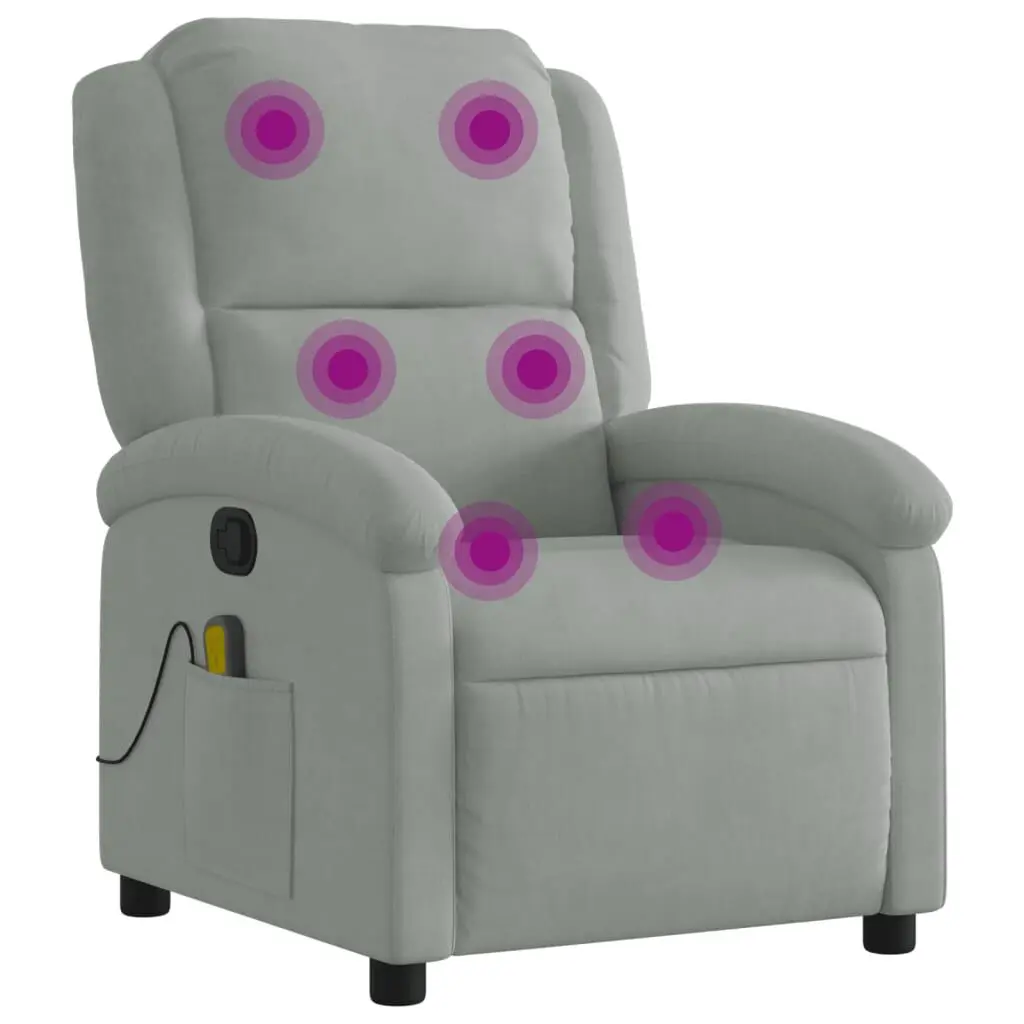 Light Gray Velvet Massage Recliner Chair Zero Gravity
