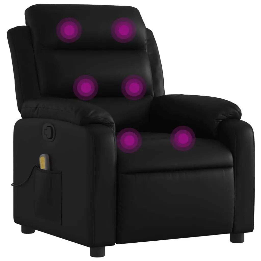 Massage Recliner Chair Black Faux Leather Lumbar Heat and Vibration
